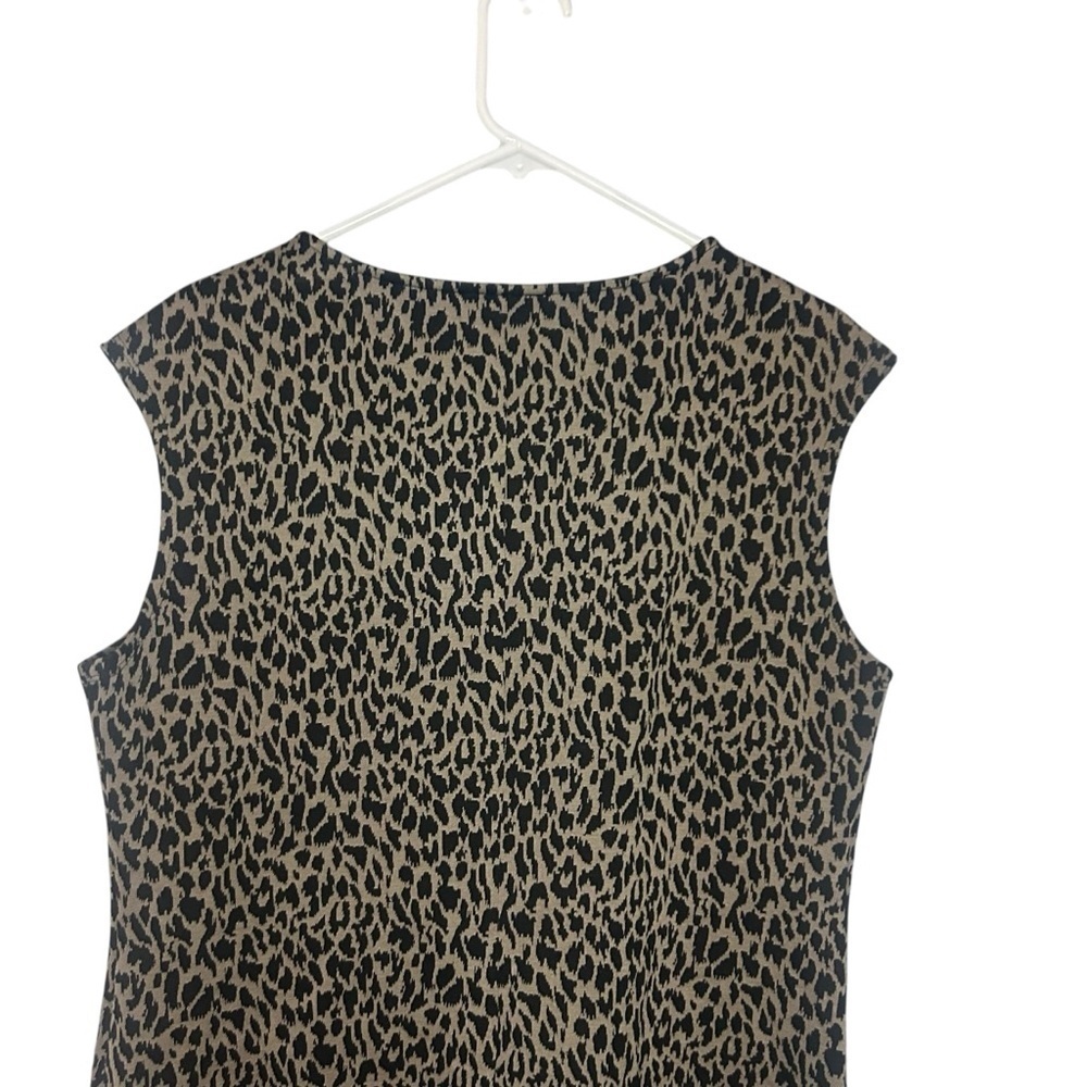 Nine West Leopard Print Sheath Dress XL Black Brown Stretch Career Cocktail - Picture 5 of 10